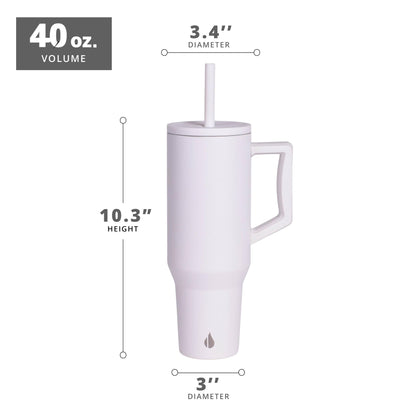 Elemental 40 oz Tumbler with Handle and Straw - Spill Proof Insulated Stainless Steel Commuter for Hot and Cold Beverages - Travel Coffee Mug with 2 Straws & Spill Proof Lid - 40oz - White