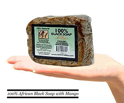 RA Cosmetics 100% Natural African Black Soap, Mango Scent, 5 oz, 141g