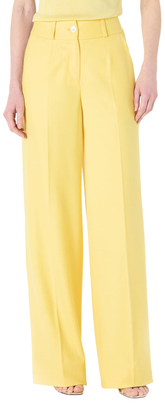 Sergio Hudson, Flat Front Wide Leg Pant, 4, Yellow