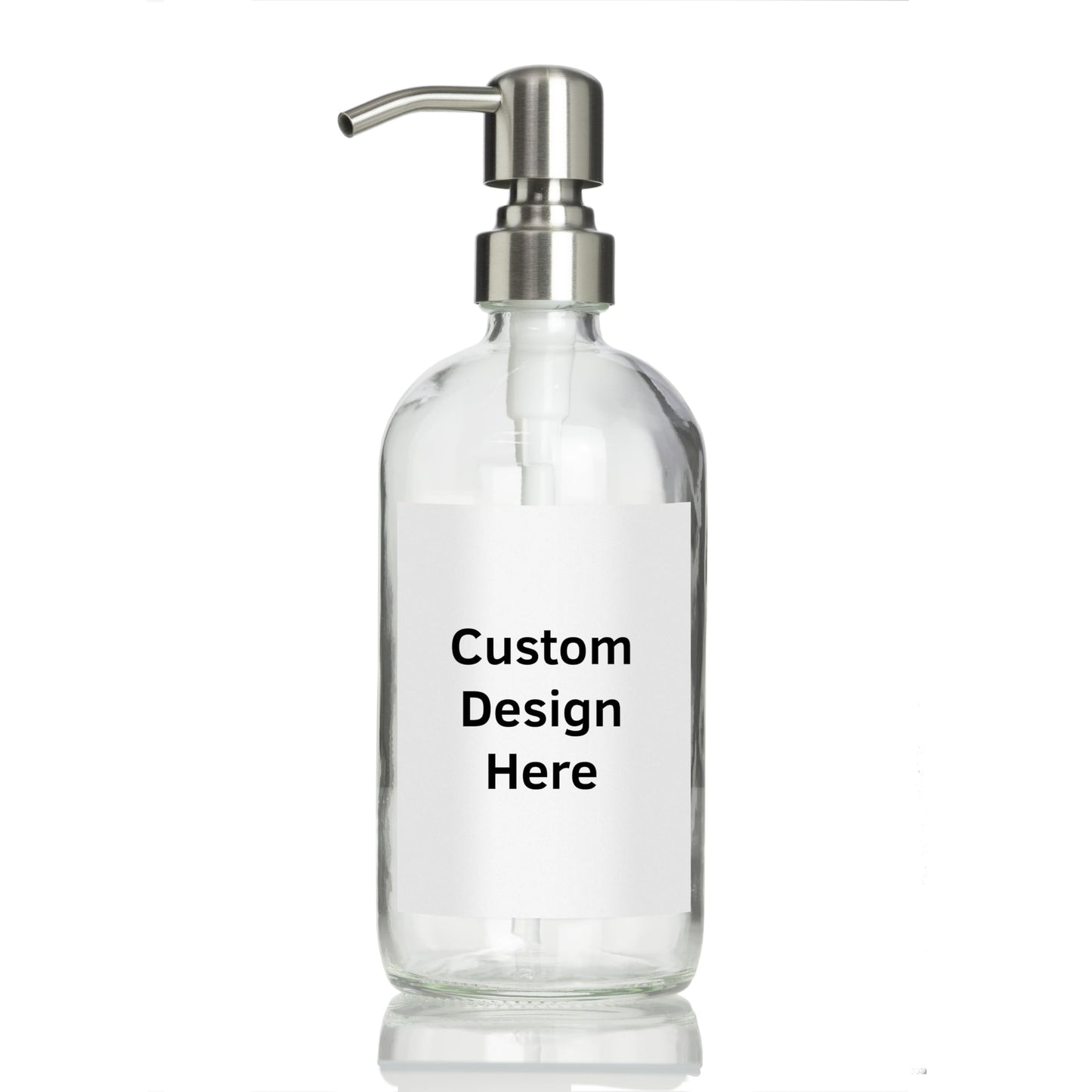 Artanis Home Customized Refillable Clear Glass Soap Dispenser Bottle, Personalized Label for Hand Soap, Dish Soap, Shampoo, etc., Pump Dispensers for Vacation Properties and Homes, Stainless Steel