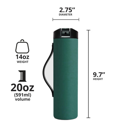 Elemental Iconic Stainless Steel Water Bottle with Straw - 20 oz Leak Proof Triple Wall Insulated Water Bottles for Travel and Sports - Reusable Gym Water Bottle with 2 Straws - Forest Green