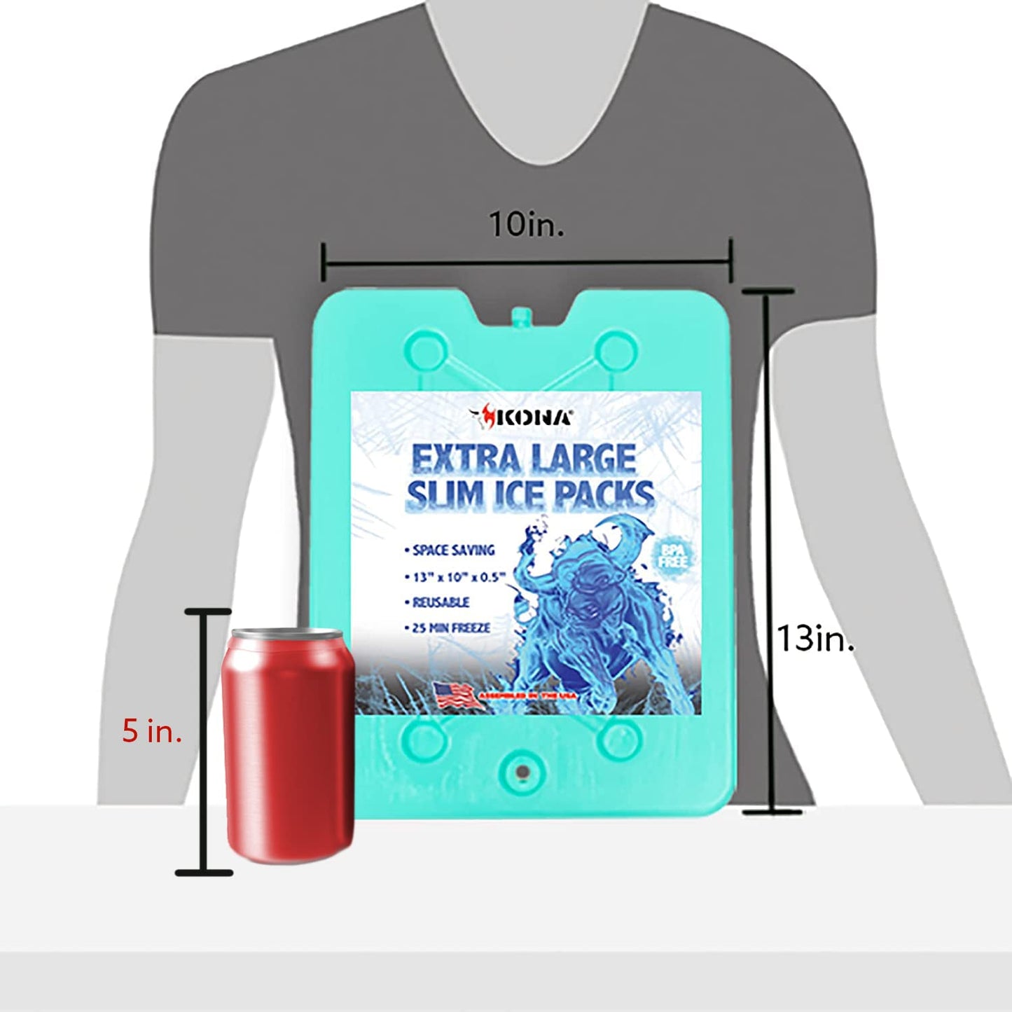 Kona (Set of 4) XL Slim + Blue Ice Packs - XL Slim, Turquoise Ice Packs & (2 lb) Small Blue Ice Packs - Refreezable & Reusable for Coolers - Perfect for The Beach, Camping Trips, and Sports Events