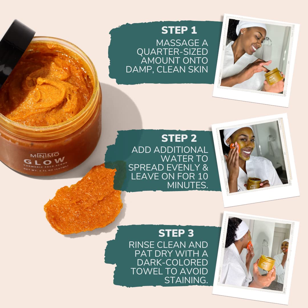 Minimo Glow Turmeric Face Scrub (Citrus Peach) With Heart Applicator - Infused with Turmeric, Manuka Honey, Cinnamon, and Chamomile - Turmeric Glow Face Scrub for All Skin Types - 5 FL OZ (147 ML)