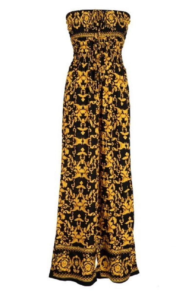 2Chique Boutique Women's Yellow and Black Printed Jumpsuit with Pockets (S/M)