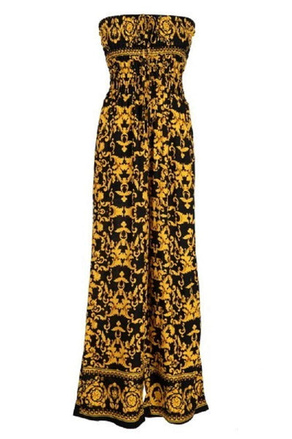 2Chique Boutique Women's Yellow and Black Printed Jumpsuit with Pockets (S/M)