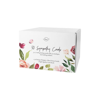 Dessie 50 Different Sympathy Cards With Greetings Inside. 5x7 Inch 50 Condolence Cards With Crisp Designs, Envelopes And Matching Floral Sealing Stickers
