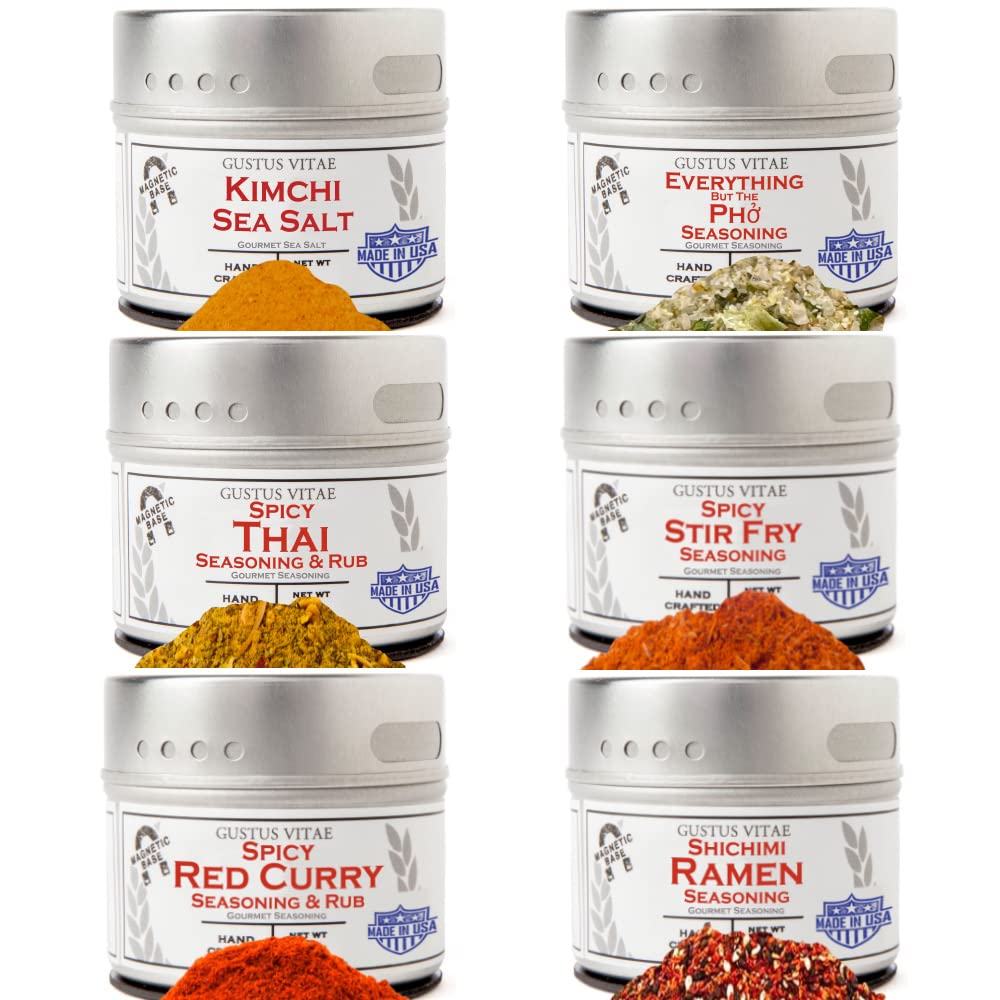 Asian Seasonings Gourmet Gift Set | Tastes of Asia | Artisanal Spice Blends Six Pack | Non GMO, All Natural | No MSG, Gluten, Soy, Nuts | Small Batch, Hand Made Seasonings | No Artificial Ingredients, Ultra Premium Spice Mixes | Made in USA | GLP-1 Friend