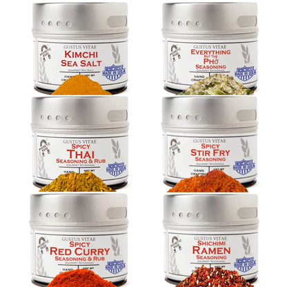 Asian Seasonings Gourmet Gift Set | Tastes of Asia | Artisanal Spice Blends Six Pack | Non GMO, All Natural | No MSG, Gluten, Soy, Nuts | Small Batch, Hand Made Seasonings | No Artificial Ingredients, Ultra Premium Spice Mixes | Made in USA | GLP-1 Friend