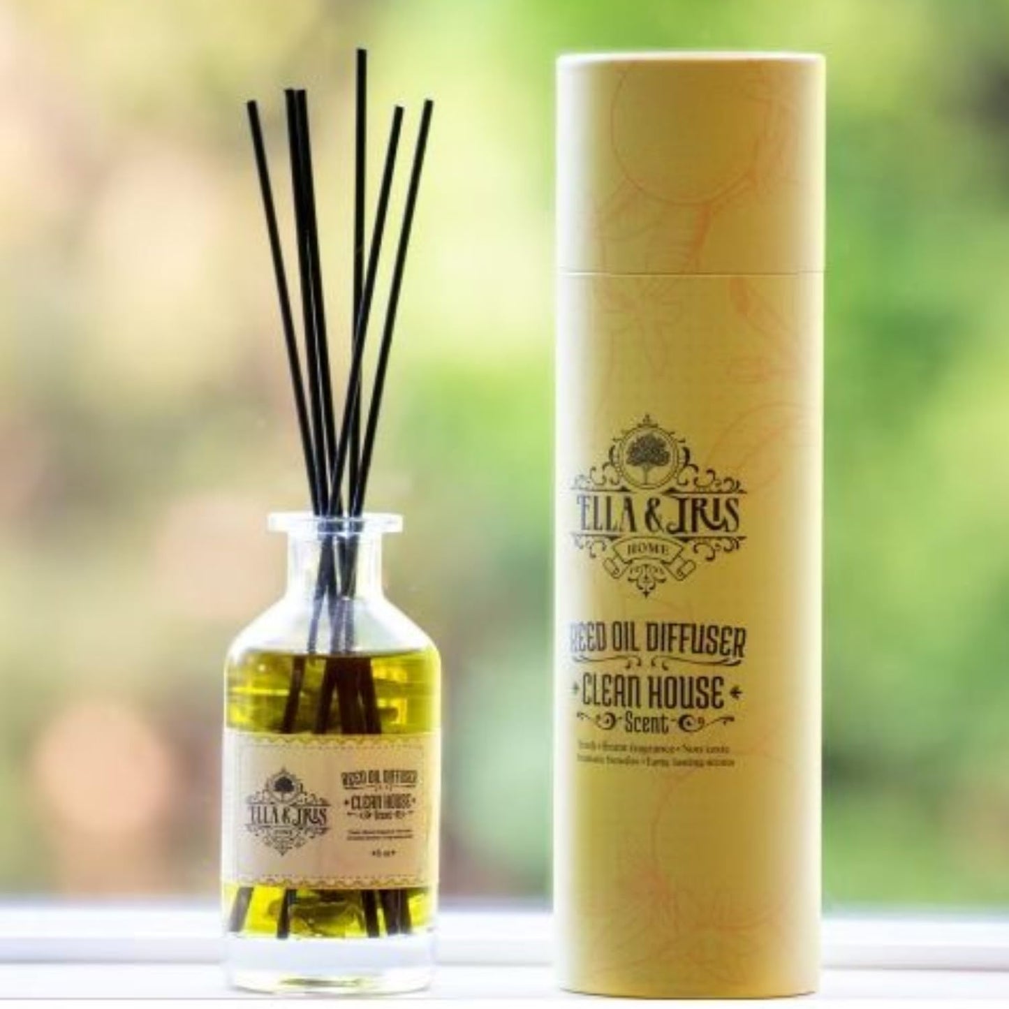 Ella & Iris Home Reed Diffuser Oil with Clean House Scent - Relaxing Citrus Oil Diffuser for Home & Room Fragrance - Aromatherapy Benefits & Non-Toxic - Home & Office Decor Gift (6oz)