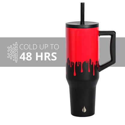 Elemental 40 oz Tumbler with Handle and Straw - Spill Proof Insulated Stainless Steel Commuter for Hot and Cold Beverages - Travel Coffee Mug with 2 Straws & Spill Proof Lid - 40oz - Sanguine Drip