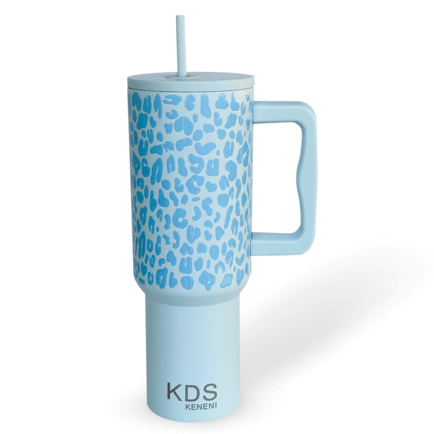 KDS KENENI 40 oz Tumbler Water Bottle with Handle and Straw Lid | Insulated Cup Reusable Stainless Steel | for Women men | Stylish Collection| Leopard Design (Pattern: Sea Glass Sage Leopard)