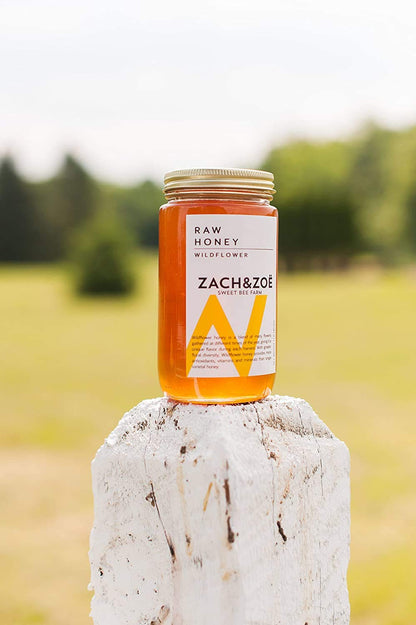 Unfiltered Raw Honey by Zach & Zoe Sweet Bee Farm – Pure Farm Raised Honey Packed with Powerful Anti-oxidants, Amino Acids, Enzymes, and Vitamins! (Wildflower - 16oz)