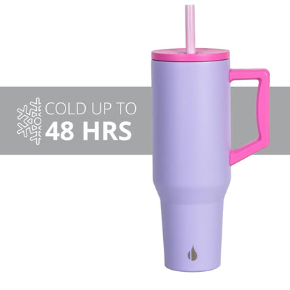 Elemental 40 oz Tumbler with Handle and Straw - Spill Proof Insulated Stainless Steel Commuter for Hot and Cold Beverages - Travel Coffee Mug with 2 Straws & Spill Proof Lid - 40oz - Lilac Tie Dye
