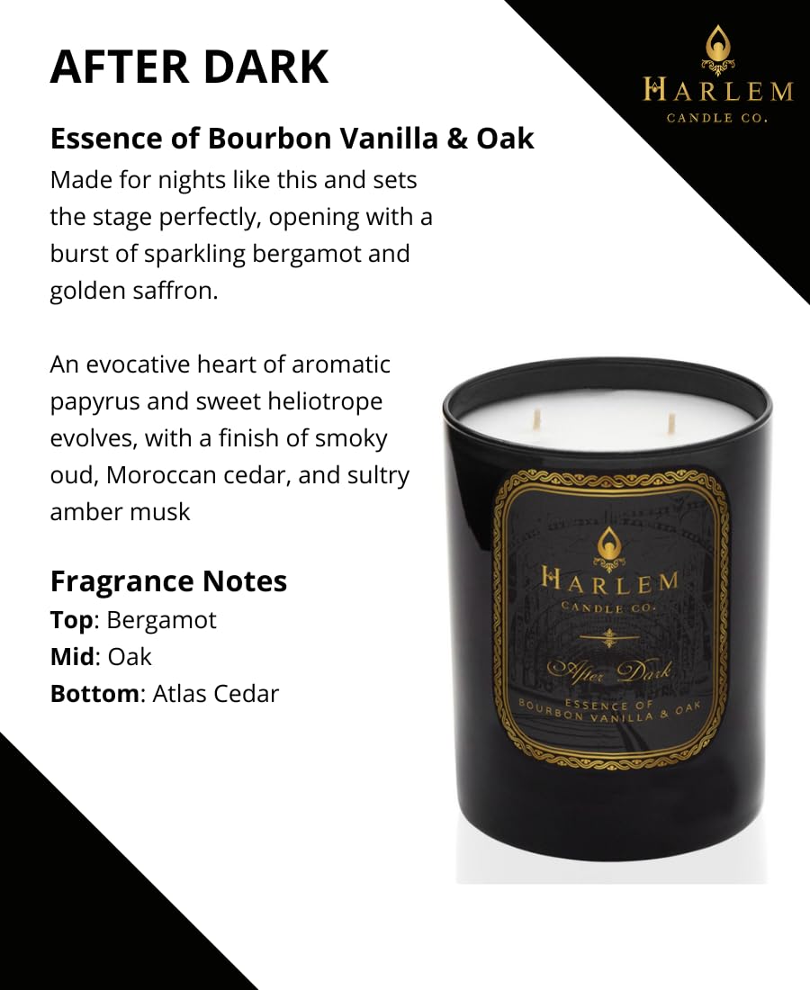 Harlem Candle Company After Dark Luxury Candle, 11 oz Black Glass Jar, Double Wick, Soy Wax, Gift Box, Bergamot, Saffron, Papyrus, Oak and Sweet Heliotrope, 80 Hour Burn