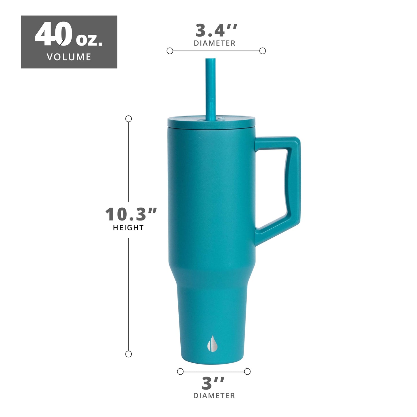 Elemental 40 oz Tumbler with Handle and Straw - Spill Proof Insulated Stainless Steel Commuter for Hot and Cold Beverages - Travel Coffee Mug with 2 Straws & Spill Proof Lid - 40oz - Teal