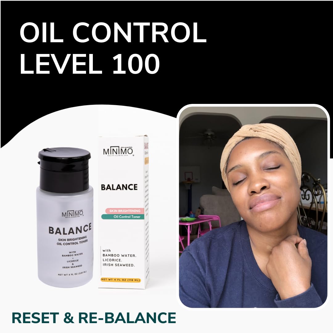 Minimo Balance Skin Brightening + Oil Control Daily Facial Toner - Hydrate & Detox Skin & Even Skin Tone - with Witch Hazel & Bamboo Water - Alcohol Free 4 oz