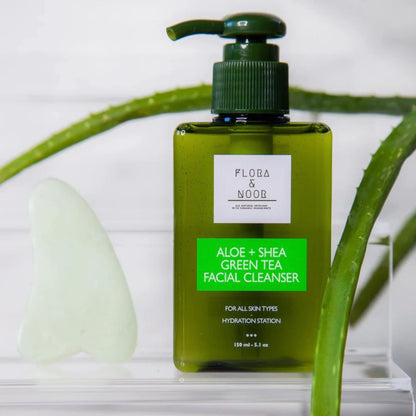 Flora & Noor Hydration Station Aloe & Green Tea Cleanser | Facial cleanser and Acne Treatment for Sensitive & Oily Skins | Daily Facial and Gentle Cleansing with Aloe Vera for Acne and Pores |(5.1Oz)