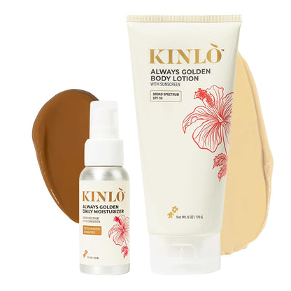 KINLO Always Golden Duo Set - Tinted Sunscreen SPF for Face and Body Kit for Melanin Rich Skin | Black Owned Skincare| Made in USA