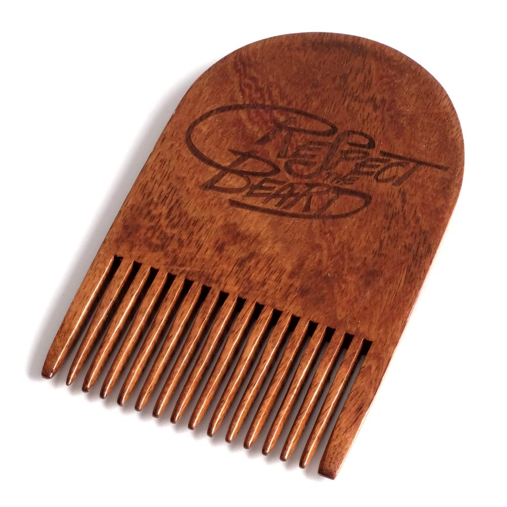 Respect The Beard Handmade Fine Tooth Wooden Beard Comb for Men by BEARD GAINS, Shape and Style With Pocket Comb