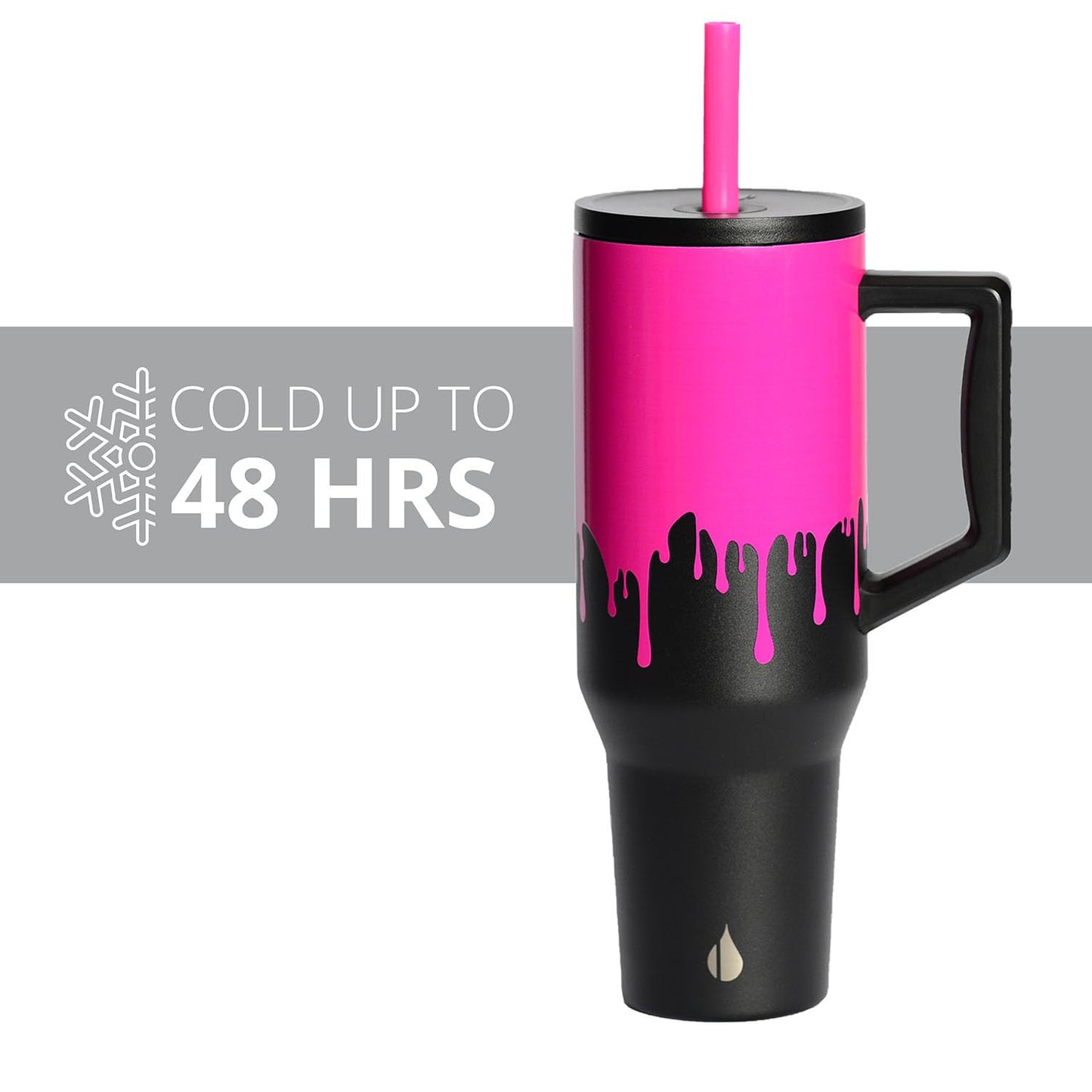 Elemental 40 oz Tumbler with Handle and Straw - Spill Proof Insulated Stainless Steel Commuter for Hot and Cold Beverages - Travel Coffee Mug with 2 Straws & Spill Proof Lid - 40oz - Hot Pink Drip