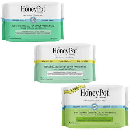 The Honey Pot Company - Herbal Panty Liners for Women - Everyday, Long, & Heavy Liners Bundle - Infused w/Essential Oils for Cooling Effect & Organic Cotton Cover - Feminine Care - FSA & HSA Eligible