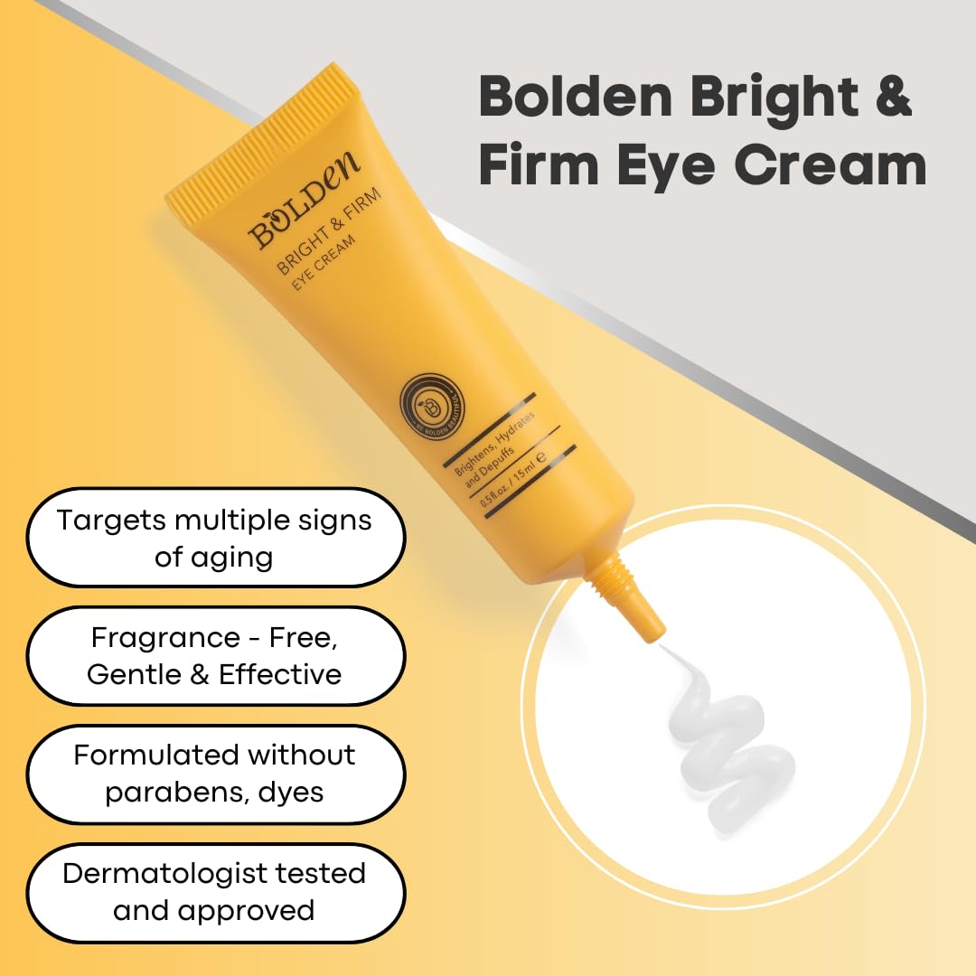 BOLDEN Bright & Firm Eye Cream | Under Eye Cream for Dark Circles & Puffiness | Hydrates and Improves Wrinkles | Fragrance Free | 0.5 Fl Oz