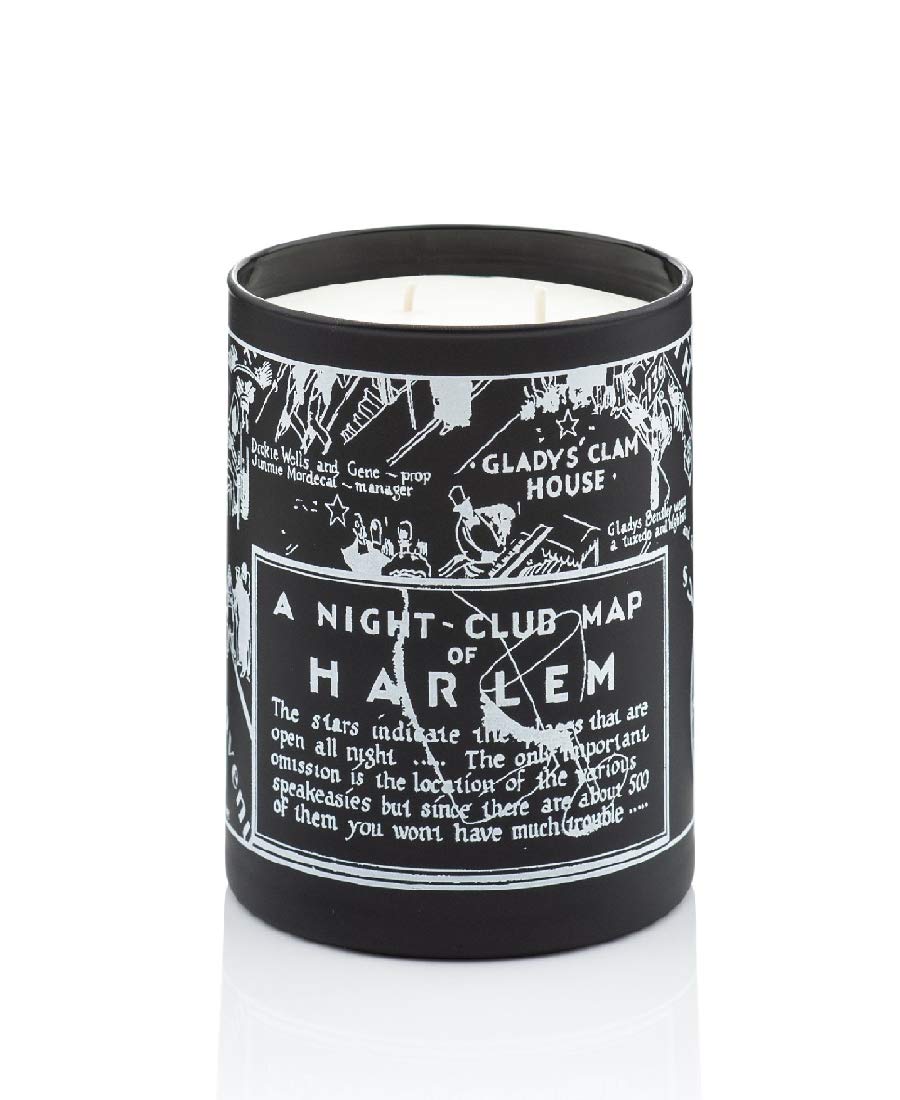 Harlem Candle Company Langston Map Luxury Candle, 11 oz Black Glass Jar with Harlem Map Print, Double Wick, Soy Wax, Gift Box, Jasmine, Sandalwood, Nutmeg, Cloves, Vanilla, Leather, and Amber