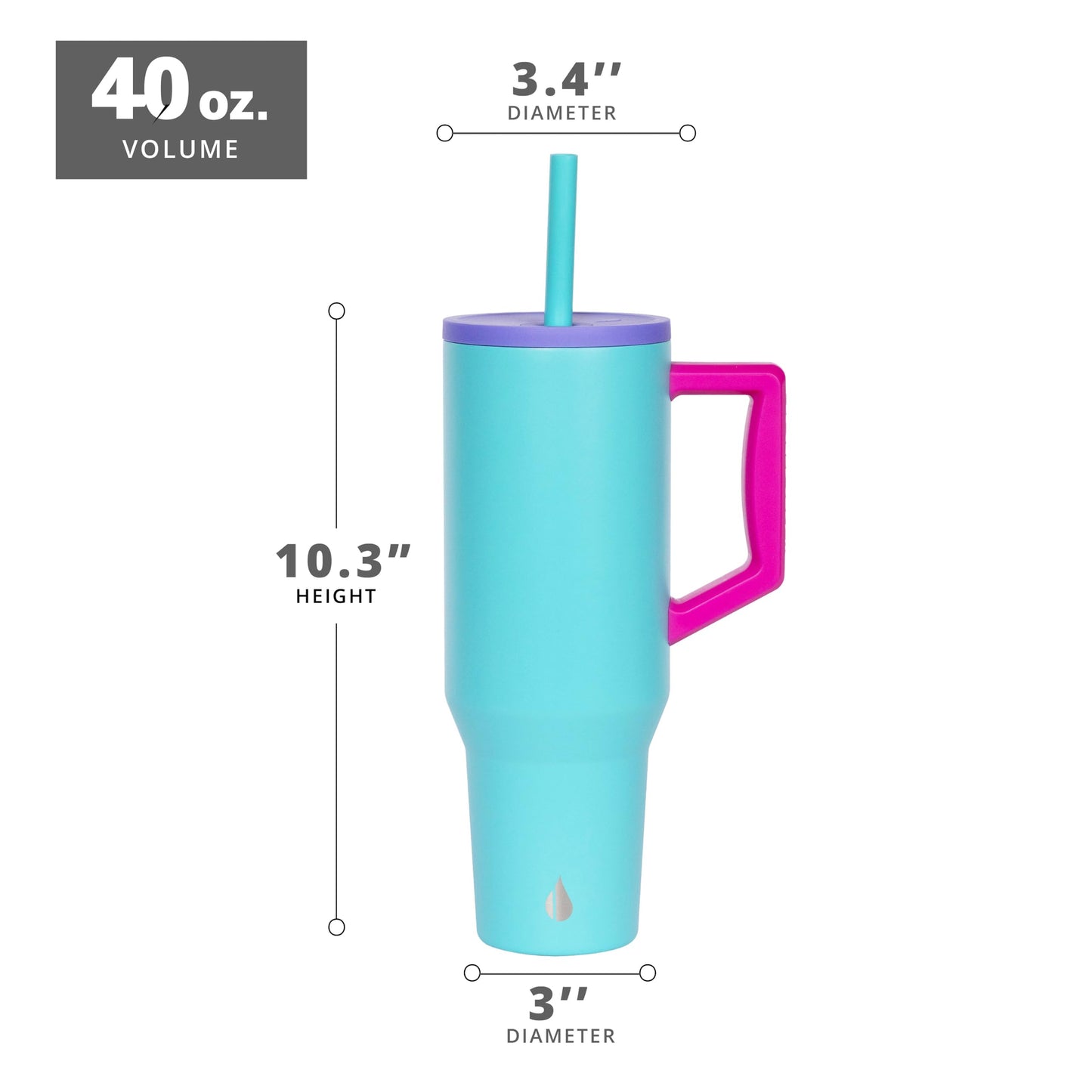Elemental 40 oz Tumbler with Handle and Straw - Spill Proof Insulated Stainless Steel Commuter for Hot and Cold Beverages - Travel Coffee Mug with 2 Straws & Spill Proof Lid - 40oz - Blue Tie Dye
