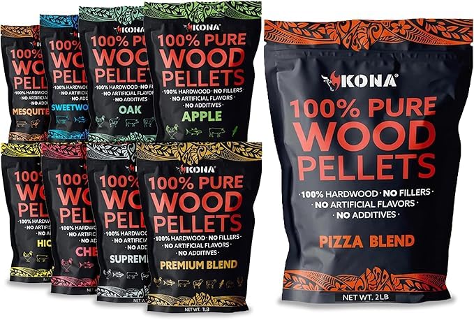 (Set of 9) Variety Wood Smoker Pellets - Premium, 100% Hardwood, Smoker Pellets, 8 Bag Variety Pack (1 lb) & Pizza Blend Wood Smoker Pellets (2 lbs) - for Grills, Smokers, & Pizza Ovens