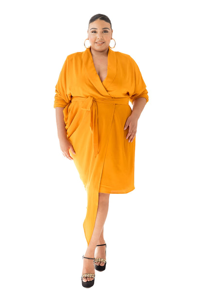 Pantora Women's Wanda Draped Asymmetrical Wrap Dress, Orange, Large