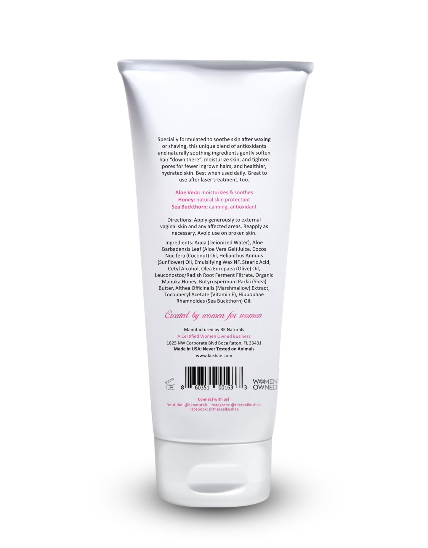 Kushae Feminine Soothing After Shave Cream - OB/GYN Made, Natural, Fragrance Free, Aloe-Based, pH Balanced Intimate Moisturizer for Women 4oz