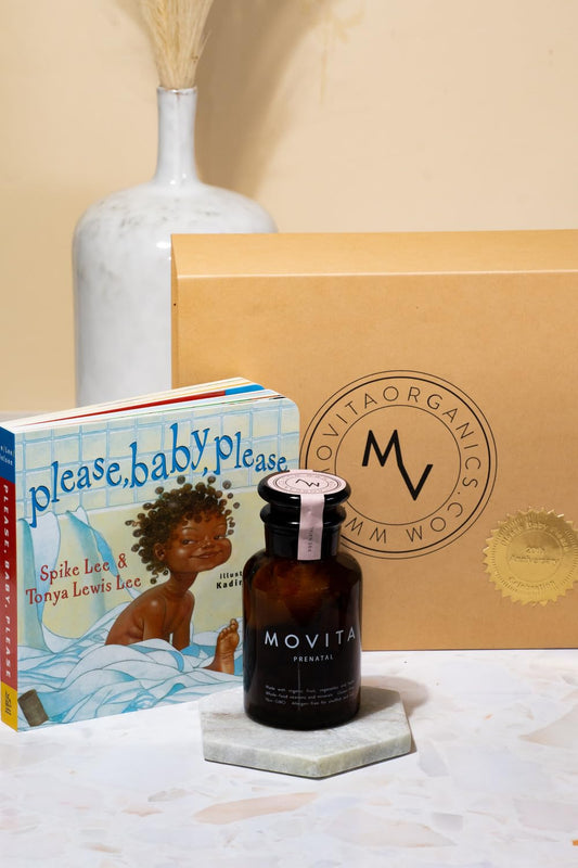 Movita Prenatal Gift Set with Prenatal Vitamin Bottle and "Please, Baby, Please" Book, for Healthy Mom and Baby - During Pregnancy & Breastfeeding - Fermented Whole Foods, Vitamins