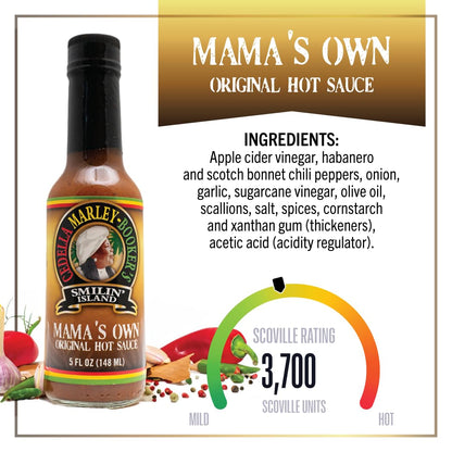 Mamas Own Original Hot Sauce by Cedella Marley Booker's Smilin Island -Habanero and Scotch Bonnet Peppers 1 Bottle 5 Ounce.