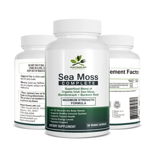 Plant Based Jeff Wildcrafted Sea Moss Capsules, 60 Count, Immune Defense Supplement and Natural Superfood with Vitamins A, B, C, D, E, and K, Supports Thyroid Function and Joint Health (3-Pack)