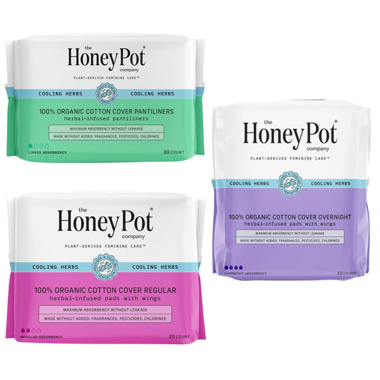 The Honey Pot Company - Herbal Pads for Women - Everyday Liners, Regular, & Overnight Pads Bundle - Infused w/Essential Oils for Cooling Effect - Sanitary Pads - Feminine Care - FSA & HSA Eligible
