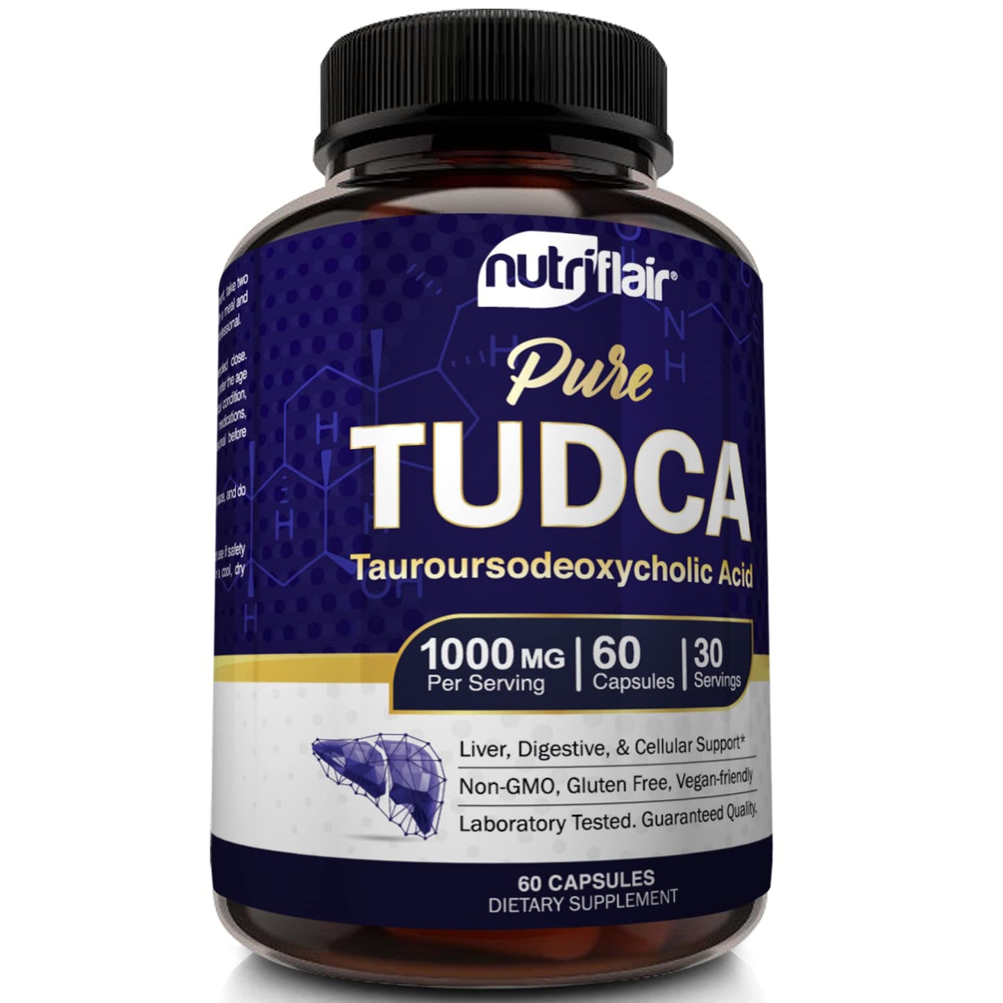 NutriFlair Pure TUDCA 1000mg - Premium Tauroursodeoxycholic Acid Bile Salts, Detox & Cleanse, Non-GMO, Gluten-Free. Liver, Kidney & Gallbladder Support- Made in USA, 60 Capsules