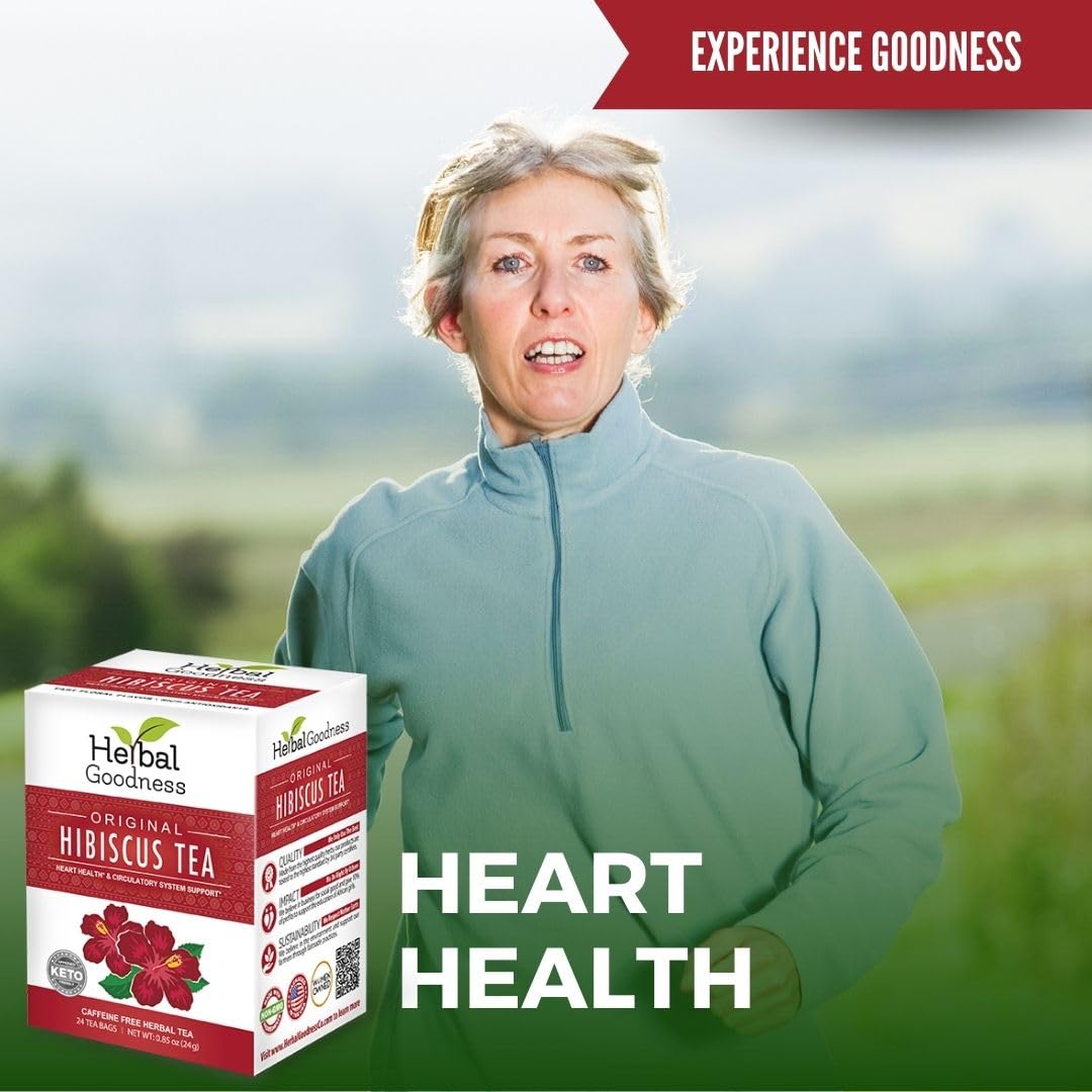 Hibiscus Tea Bags - Made From Organic Hibiscus Flowers, Hibiscus Tea Loose Leaf Pure Leaf Tea - Supports Heart, Liver And Kidney Health, Supports The Circulatory System - 24 Tea Bags -1box