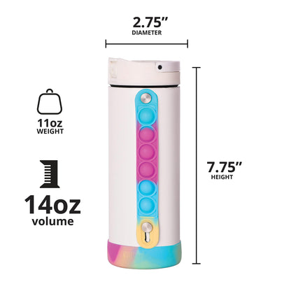 Elemental Iconic Kids Water Bottle with Straw Lid & Stress Relief Pop It Handle, Leak-Proof When Closed, Triple Insulated Kids Stainless Steel Water Bottle For Girls and Boys, 14oz - White Tie Dye