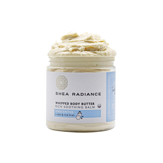 Shea Radiance P.U.R.E. Whipped Shea Butter with Colloidal Oatmeal - Whipped Body Butter Blended with Skin Soothing Oatmeal & Moisturizing Rice Bran Oil | Unscented (5 oz)