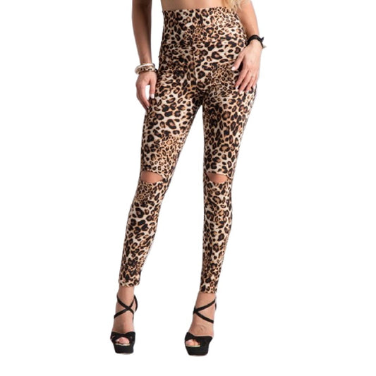 2Chique Boutique Women's Leopard Print Cut Out Knee High Waist Leggings (Small)
