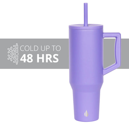 Elemental 40 oz Tumbler with Handle and Straw - Spill Proof Insulated Stainless Steel Commuter for Hot and Cold Beverages - Travel Coffee Mug with 2 Straws & Spill Proof Lid - 40oz - Lavender