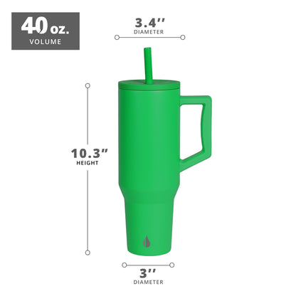Elemental 40 oz Tumbler with Handle and Straw - Spill Proof Insulated Stainless Steel Commuter for Hot and Cold Beverages - Travel Coffee Mug with 2 Straws & Spill Proof Lid - 40oz - Green