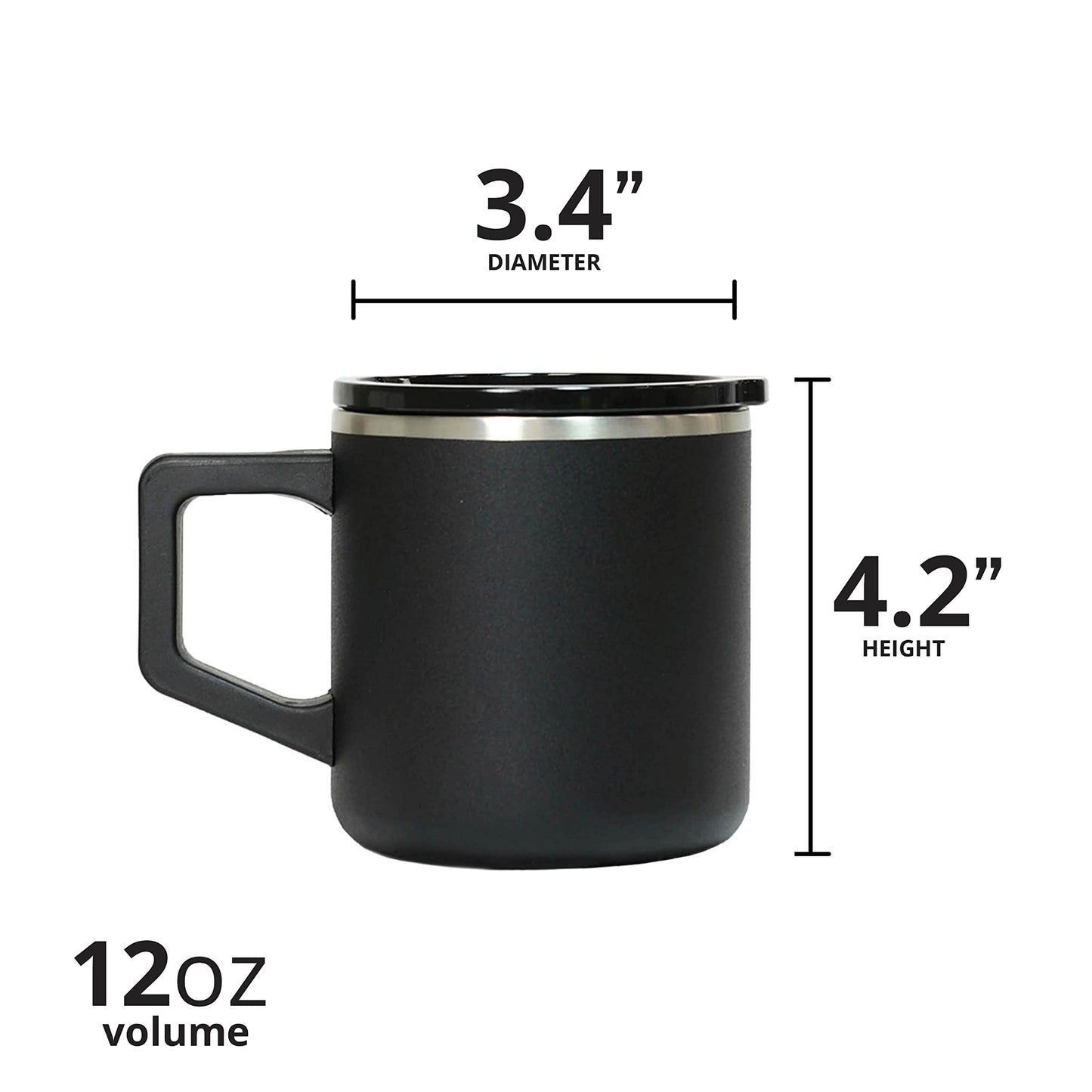 Elemental Insulated Coffee Mug - Triple-Wall Stainless Steel Summit Travel Cup for Hot and Cold Drinks - Thermal Coffee Mug with Lid and Handle for Camping, Office & Travel 12oz - Black