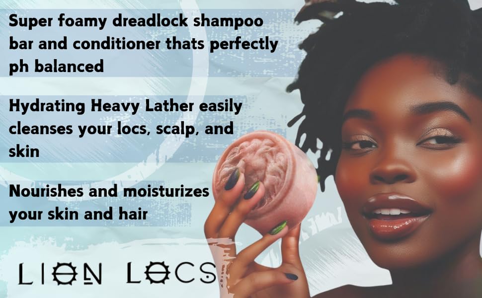 Lion Locs Shampoo Bar & Conditioner - Works for All Hair Types - Dreadlocks, Microlocs, Sisterlocks, Wicks, Brotherlocks, Braids | Build Up & Residue Free (5oz)