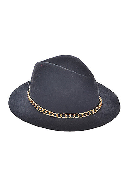 2Chique Boutique Women's Single Chain Lined Wool Fedora Black