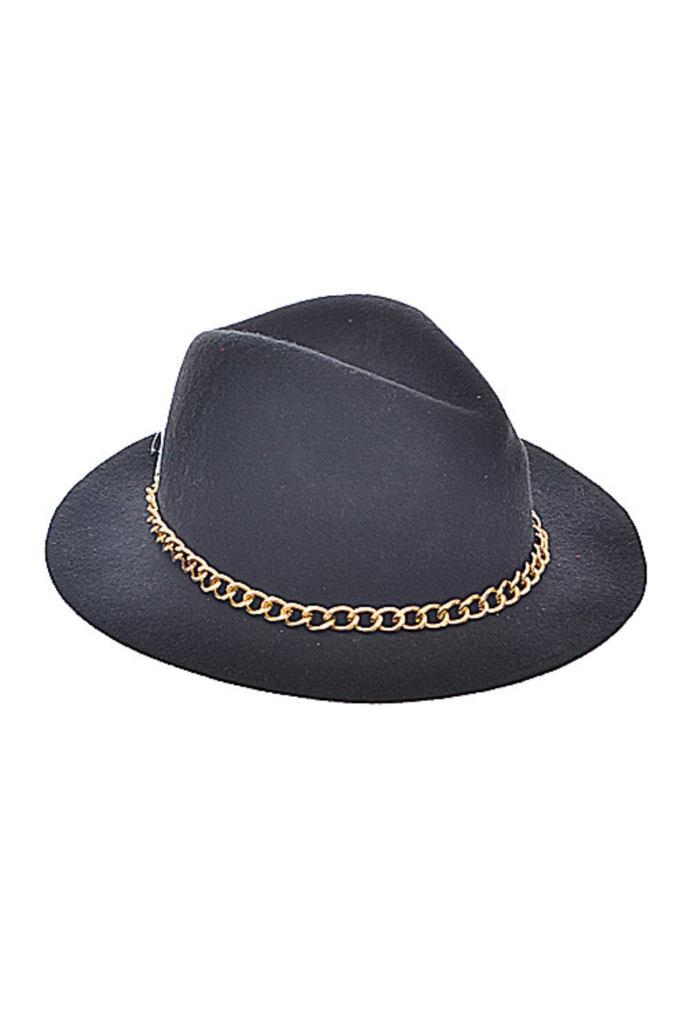 2Chique Boutique Women's Single Chain Lined Wool Fedora Black