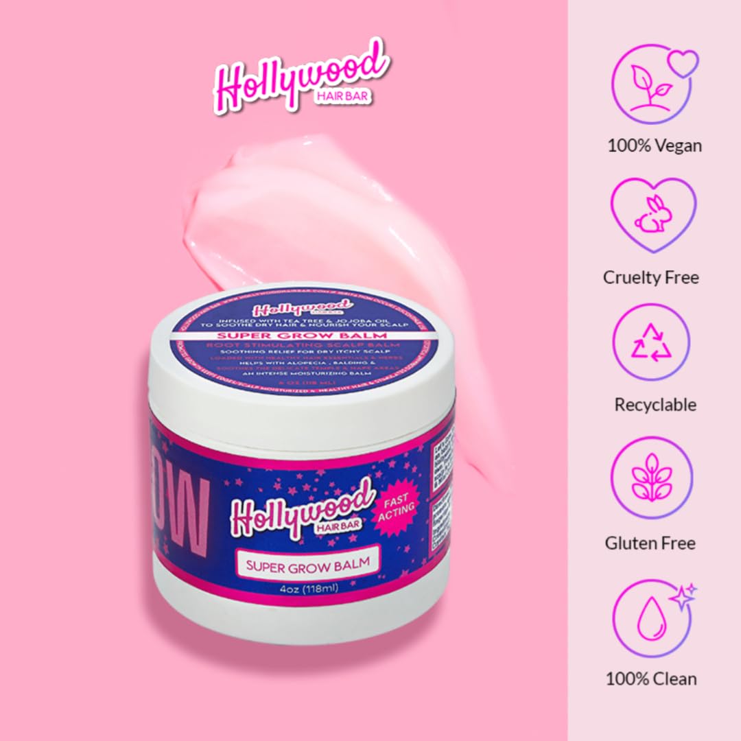 Hollywood Hair Bar Super Grow Scalp Balm - Revitalizing Scalp Balm, Vegan and Cruelty Free, 4 oz