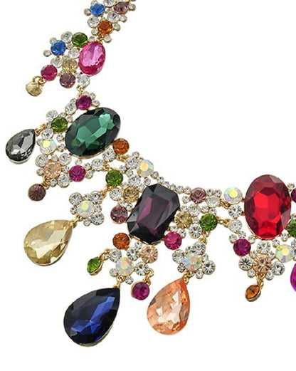 2Chique Boutique Women's Multi Color Acrylic & Glass Rhinestone Necklace Set