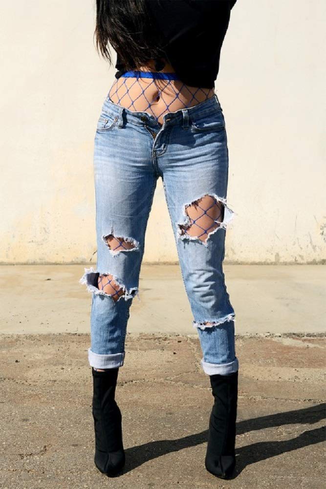 2Chique Boutique Women's Blue Single Line Fishnet Pantyhose