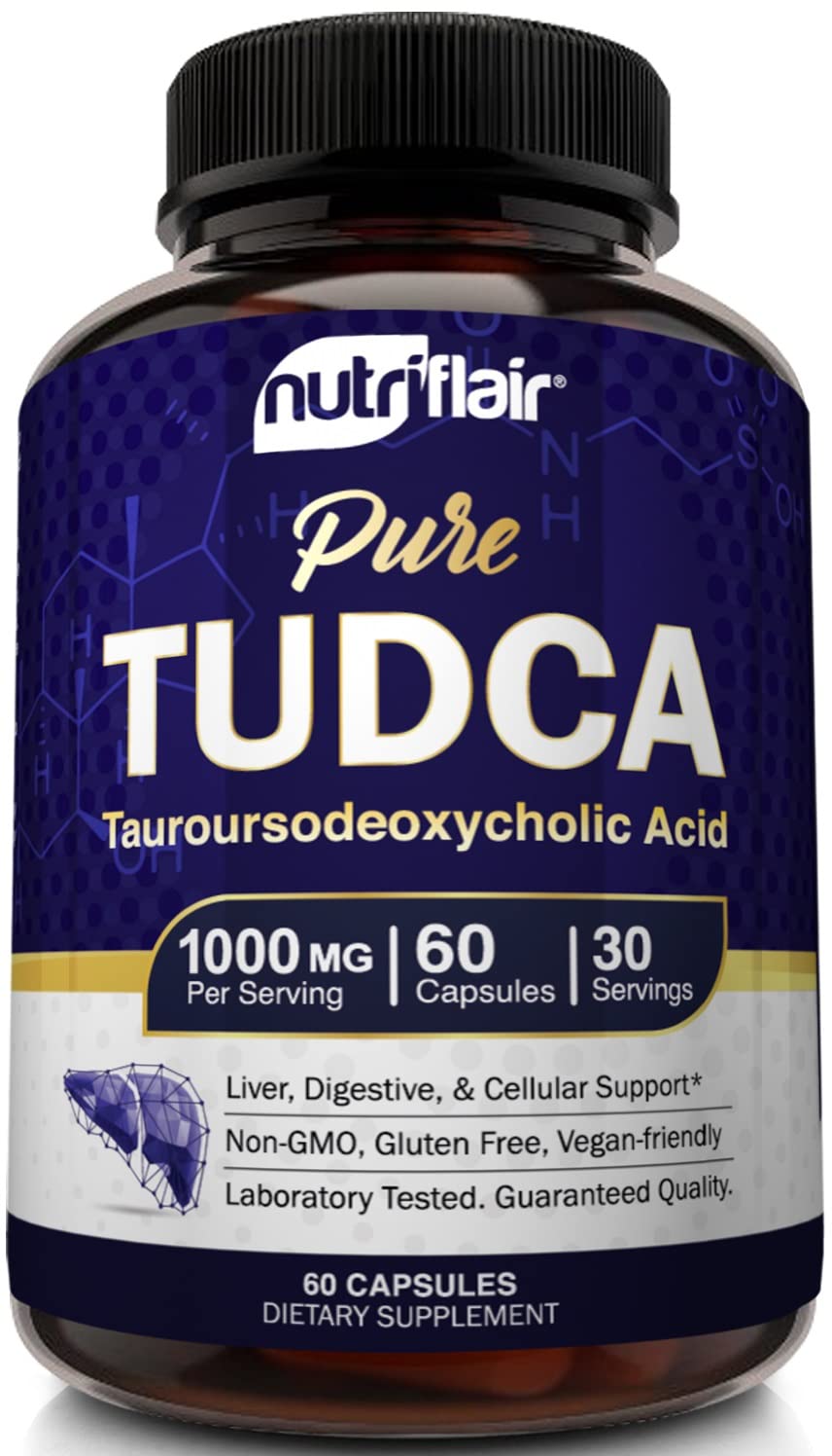 NutriFlair Pure TUDCA 1000mg - Premium Tauroursodeoxycholic Acid Bile Salts, Detox & Cleanse, Non-GMO, Gluten-Free. Liver, Kidney & Gallbladder Support- Made in USA, 60 Capsules